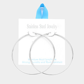 Stainless Steel 2.75 Inch Metal Hoop Pin Catch Earrings