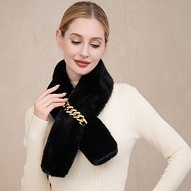 Solid Faux Fur Chain Pull Through Scarf