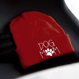 Dog Mom Message Paw Pointed Solid Knit Beanie Hat