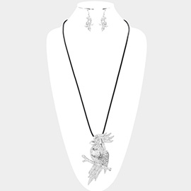 Stone Pointed Metal Parrot Pendant Long Necklace