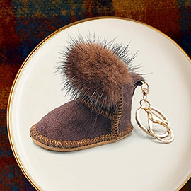 Faux Fur Pom Pom Boot Keychain