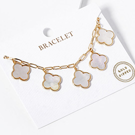 Gold Dipped Quatrefoil Charm Station Bracelet