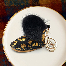 Gold Foil Faux Fur Pom Pom Boot Keychain