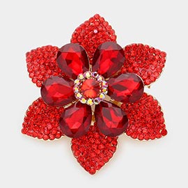 Teardrop Stone Accented Flower Pin Brooch