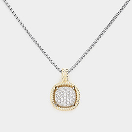 CZ Embellished Square Pendant Necklace