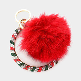 Pom Pom Rhinestone Pave Bangle Keychain / Bracelet