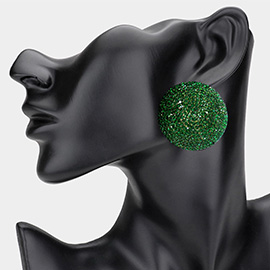 Rhinestone Pave Round Clip on Evening Earrings