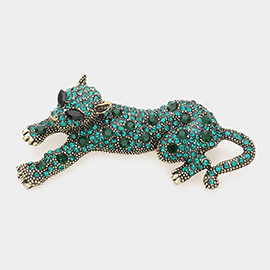 Stone Embellished Leopard Pin Brooch