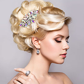 Marquise Stone Accented Leaf Cluster Hair Comb