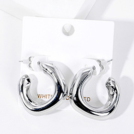 White Gold Dipped Metal Square Hoop Earrings