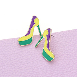 Mardi Gras Enamel Stiletto Heel Earrings