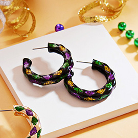 Mardi Gras Glittered Hoop Earrings