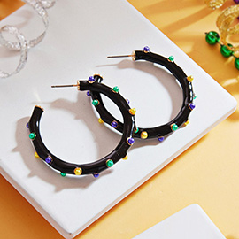 Mardi Gras Pearl Embellished Hoop Earrings