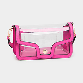 Solid Faux Leather Transparent Rectangle Shoulder Bag