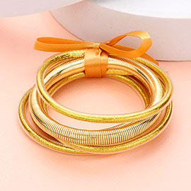 5PCS - Glitter Jelly Tube Metal Elastic Layered Bracelets