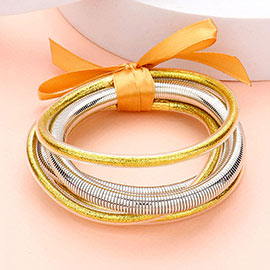 5PCS - Glitter Jelly Tube Metal Elastic Layered Bracelets