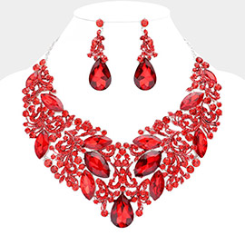 Marquise Teardrop Stone Accented Statement Evening Necklace