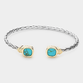 Stone Rectangle Tip Cuff Bracelet