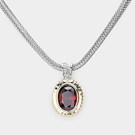 Oval CZ Stone Pendant Necklace