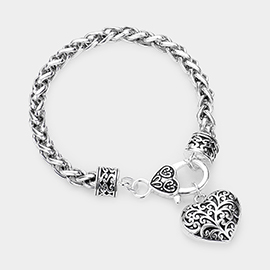 Antique Metal Heart Charm Bracelet