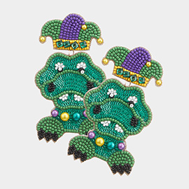 Felt Back Mardi Gras Crocodile/Alligator Beaded Earrings