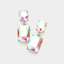 Square Stone Cluster Dangle Evening Earrings