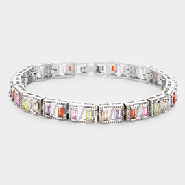 Baguette Round CZ Stone Accented Evening Bracelet