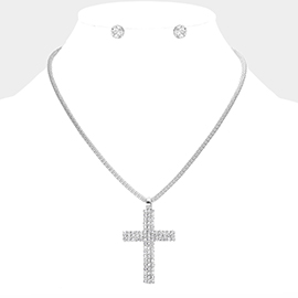 Rhinestone Paved Cross Pendant Necklace