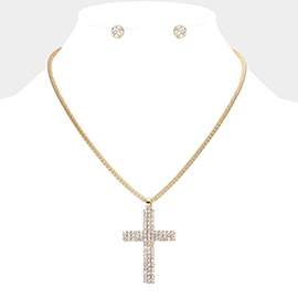 Rhinestone Paved Cross Pendant Necklace