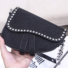 Studded Mini Saddle Crossbody Shoulder Bag