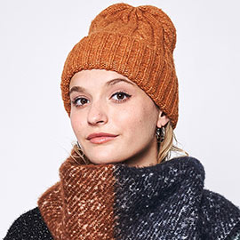 Solid Cable Knit Beanie Hat