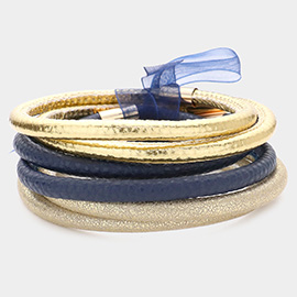 6PCS - Faux Leather Tube Bangle Bracelets