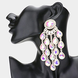 Rhinestone Paved Teardrop Cluster Chandelier Evening Earrings