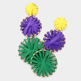 Mardi Gras Raffia Disc Link Dangle Earrings