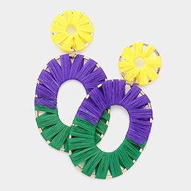 Mardi Gras Raffia Oval Dangle Earrings