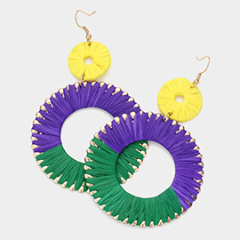 Mardi Gras Raffia Open Circle Dangle Earrings