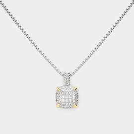 CZ Embellished Square Pendant Necklace