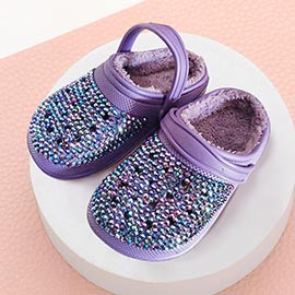 Bling Solid Faux Fur Rubber Sandals