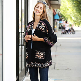 Floral Geometric Cardigan Poncho