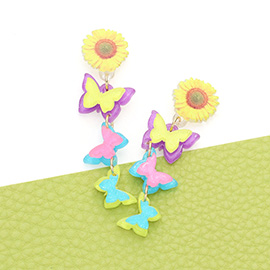 Sunflower Butterfly Resin Dropdown Earrings