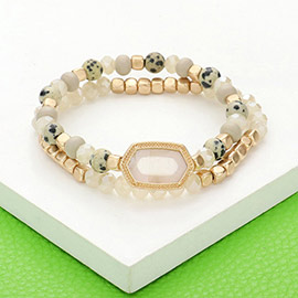 2PCS - Natural Stone Beaded Hexagon Multi Layered Bracelet