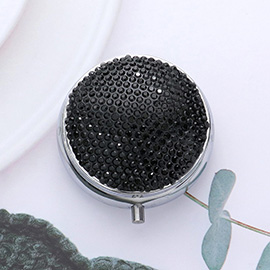 Bling Round Mirror Compact Pill Organizer Case