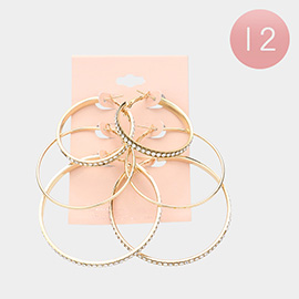 12 SET OF 3 - Stone Paved Metal Hoop Earrings