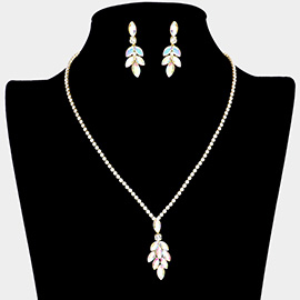 Marquise Stone Cluster Pendant Rhinestone Necklace