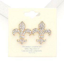 Stone Paved Fleur de Lis Stud Earrings