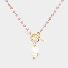 Pearl Pendant Faceted Beaded Toggle Necklace