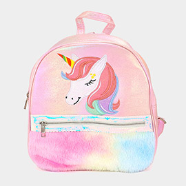 Fuzzy Unicorn Metallic Backpack Bag