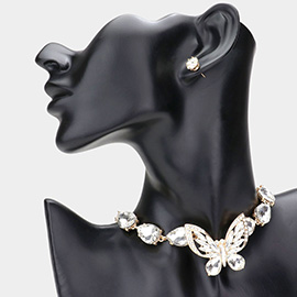 Crystal Butterfly Teardrop Stone Cluster Evening Choker Necklace