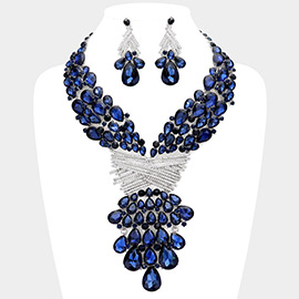 Teardrop Round Stone Embellished Statement Evening Necklace