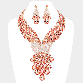 Teardrop Round Stone Embellished Statement Evening Necklace